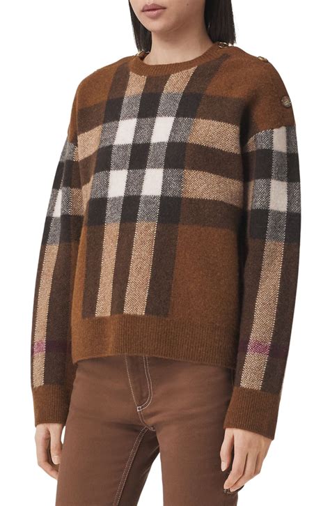 Check Wool Cashmere Sweater in Dark birch brown